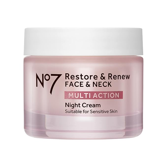 No7 Restore & Renew Multi Action Face & Neck Cream - Nighttime Collagen Peptide Facial Moisturizer - Anti Aging Face Cream Enriched with Hyaluronic Acid, Shea Butter + Vitamin E to Firm Skin (50ml)