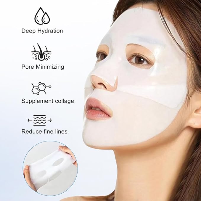 6PCS Skinqueen Bio Collagen Face Mask, Bio-Collagen Deep Mask, Pure Collagen Films Korean Deep Hydrating Firming Overnight Hydrogel Mask, Improve Moistur, Elasticity and Wrinkle