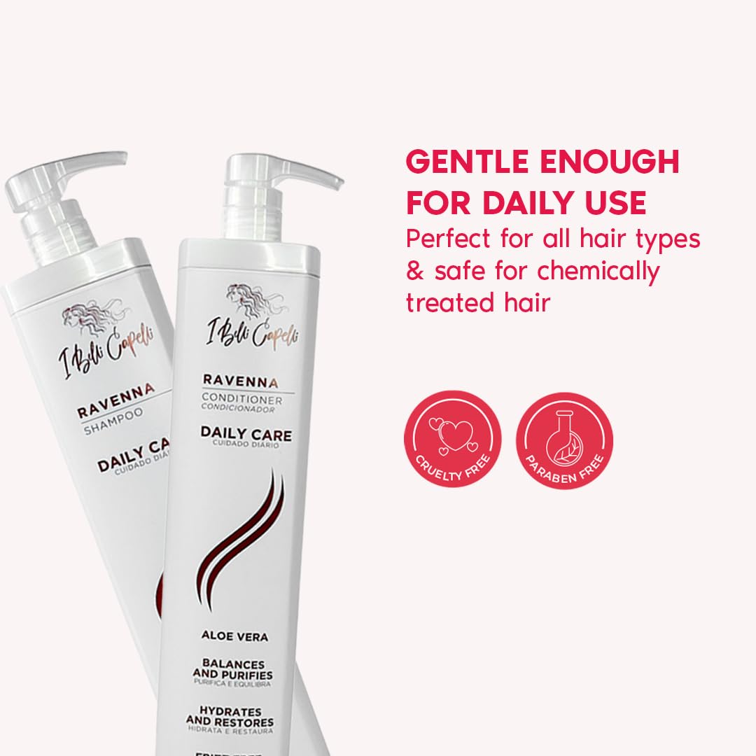 I Belli Capelli Ravenna Hair Straightening Kit – Blonde Hair B-tox, Aloe Vera Shampoo & Conditioner, Repair Oil – Anti-Frizz, Intense Hydration, Shine – Formaldehyde-Free – For Blonde Hair (4-Pack)