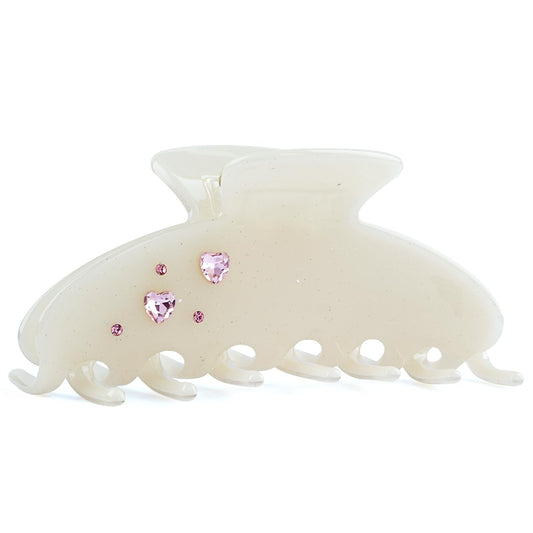 MAORULU Cute Claw Clip for Women – 4'' Large Acetate Hair Clips for Thick Thin Curly Long Hair, Rhinestone Jaw Clip Non-slip Hair Clamps, Strong Hold, Stylish French Design (White Rhinestone Clips)