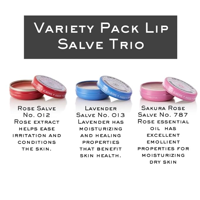 C.O. Bigelow All Purpose Salves, Variety Pack of 3 Lip Balm Tins for Chapped Lips & Dry Skin - Classic Rose, Lavender & Sakura Rose Moisturizing Lip and Skin Salves, 0.8 oz each