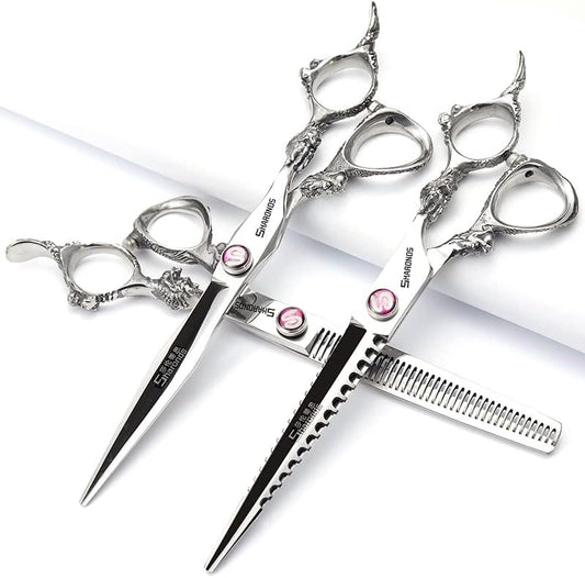 professional haircut scissors rose gold high hardness sharp 440c hairdresser hairstyle trim and hair sparse (7-inch 3pc)