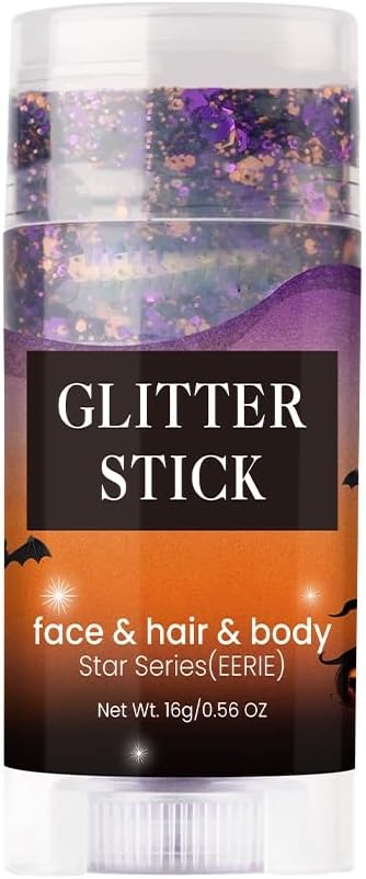 Halloween Body and Face Glitter Stick, Holographic Sparkling Neon Outfit Singer Concert Music Rave Festival Accessories Hair Glitter Gel.(Black & Orange & Purple)