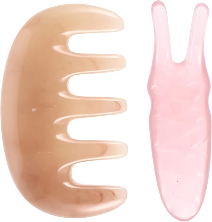 Healifty Resin Massage Comb 2Pcs - Guasha Scalp Comb, Handheld Gua Sha Scraping Massage Tool for Head Caring, Relax (Pink)