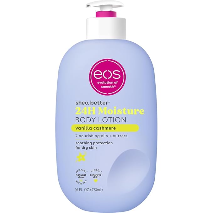 eos Shea Better Body Lotion- Vanilla Cashmere, 24-Hour Moisture Skin Care, Lightweight & Non-Greasy, Made with Natural Shea, Vegan, 16 fl oz