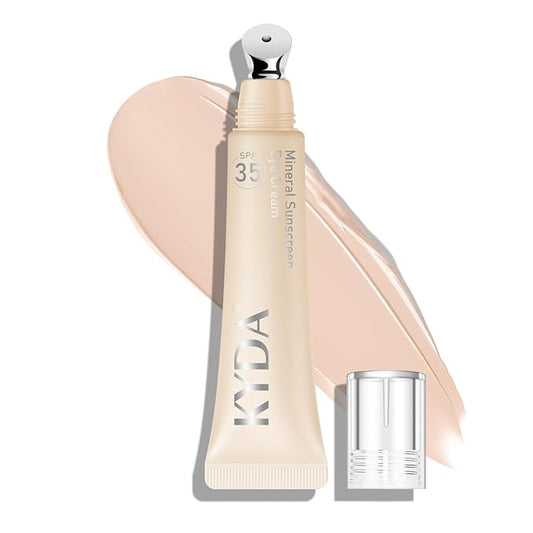 KYDA Mineral Sunscreen Eye Cream, 3-in-1 Anti-Aging Eye Cream, SPF 35, for Dark Circle and Fine Lines, Light
