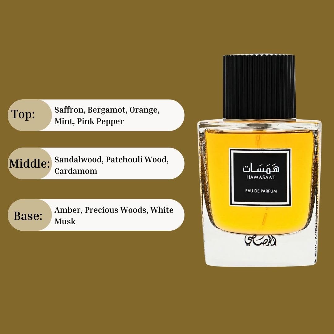 RASASI Hamasaat Eau De Parfum Spray 100ML (3.38 OZ) Long Lasting Arabian Perfume for Men - Refreshing, Woody And Musky Fragrance - Captivating And Luxurious Perfume Men for Everyday Wear