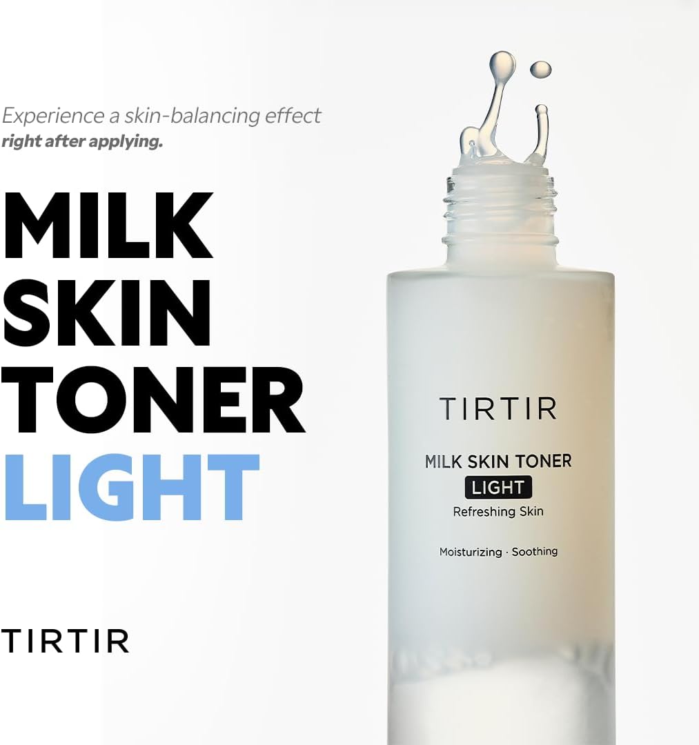 TIRTIR Milk Skin Rice Toner Light | Instant Hydration with 4% Niacinamide, Pantenol, Lightweight, Pore-Tightening, Vegan, Acne-Prone, Oily Skin, Fungal Acne Safe, Korean Skin Care, 5.07 Fl Oz