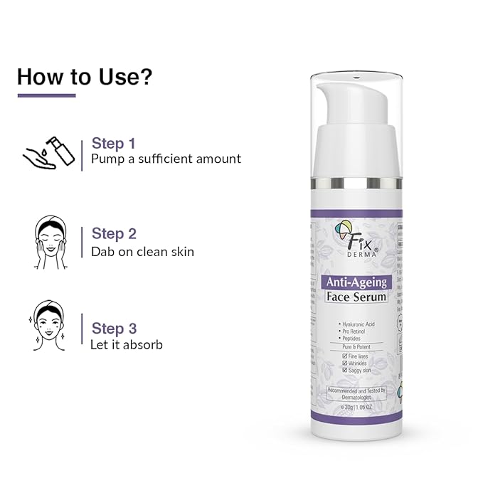 Fixderma Hyaluronic Acid Serum for Anti Ageing with Pro Retinol Serum for Face | Anti Ageing Serum for Fine Lines & Wrinkles | Face Serum for Men & Women | Face Serum for for all Skin Types - 30g