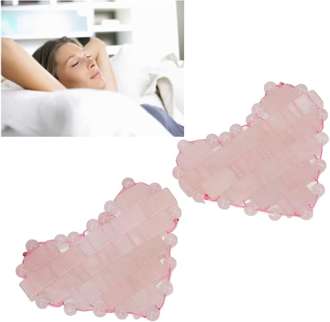 2Pcs Rose Quartz Eye Mask, Jadestone Eye Patch Reduce Facial Edema Relieve Eye Strain Heart Shaped Stone Eye Pad for Massage Facial Cooling Mask