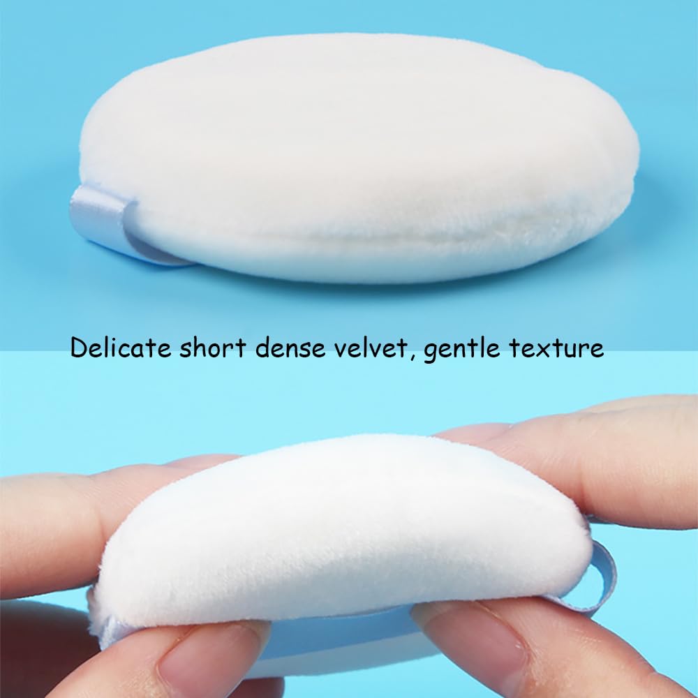 Ultra Soft Powder Puff and Container 3.3" High Density Velvet Dusting Washable Reusable Powder Puff,Body Powder Puff and Glass Jar Holder Loose Powder Box with Puff for Face Makeup(Blue)