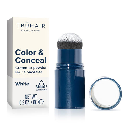 TRUHAIR Color & Conceal Waterproof Root Touch Up Hair Color for Gray Hair Coverage - Instant Root Cover Up Hair Powder for Women & Men - Bald Spot Concealing, Hairline Filling (White)