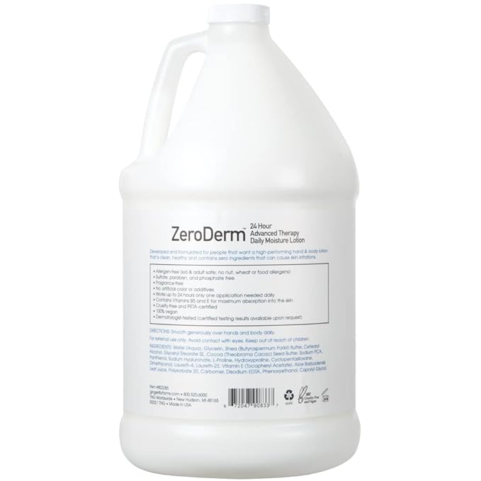 Ginger Lily Farms Botanicals ZeroDerm 24 Hour Advanced Therapy Daily Moisture Lotion, Allergen-Free, 100% Vegan & Cruelty-Free, Fragrance Free, 1 Gallon (128 fl. oz.) Refill