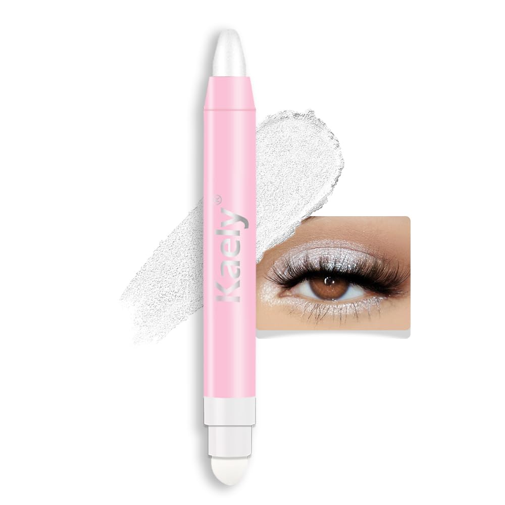 2-in-1 Cream Eyeshadow & Highlighter Stick, Waterproof Ivory White Shimmer Eye Shadow Pencil for Women, Long-Lasting Pigmented Makeup, sombras para ojos 01