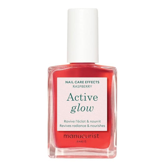 Manucurist Active Glow™ Raspberry Nail Polish & Care - Ultra-Glowy 2 in 1 Nail Concealer & Care - Plant-Based Ingredients: Sweet Almond Oil, Raspberry for Nourished Nail Rosy Mirror-Like Shine