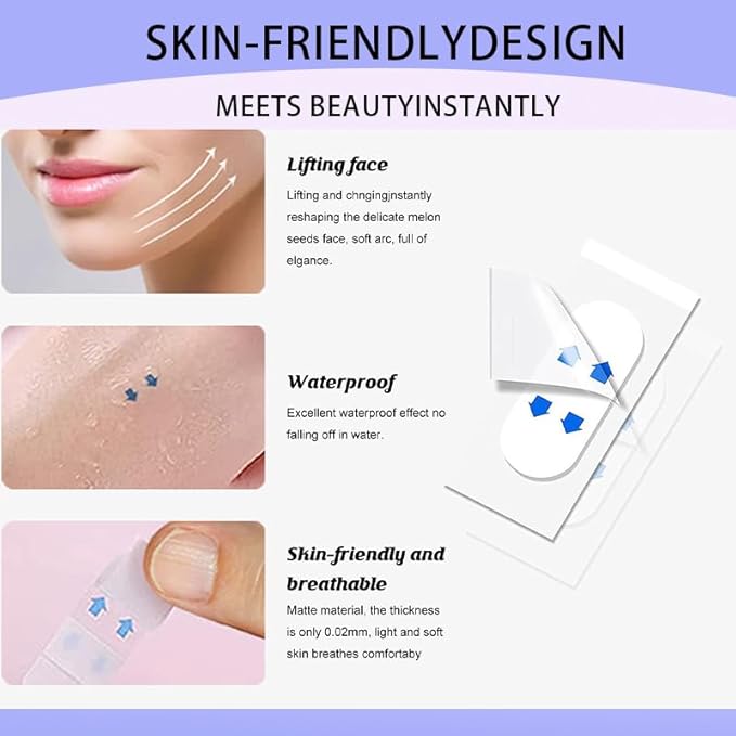 200PCS, Face Lift Tape, Bands Instant Facelift Tape for Wrinkles, Instant Neck Tape For Sagging Skin, Eyes, Jowls,Transparent Lifting Tapes with Elastic Bands