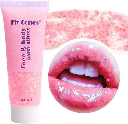Peach Pink Body Glitter, Mermaid Face Glitter Gel, Singer Concerts Music Festival Rave Accessories, Liquid Holographic Chunky Glitter Makeup for Lip Eye Hair Body