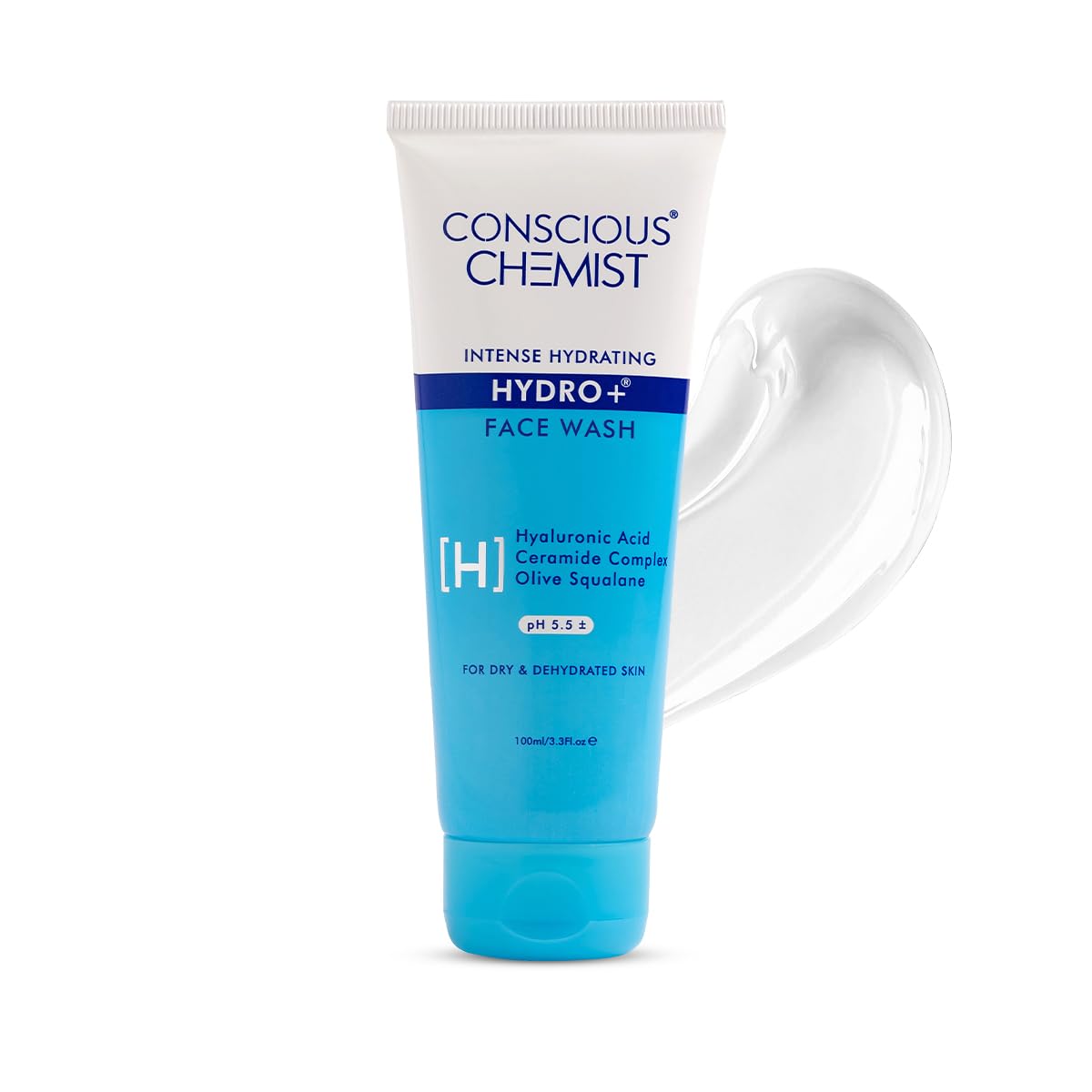 Conscious Chemist® Hydro+ Gentle Face Wash for Dry Skin | 100ml | Hydrating Facial Cleanser with Hyaluronic Acid, Ceramides & Ginseng | For Smooths & Softens Skin, Non Comedogenic | Men & Women