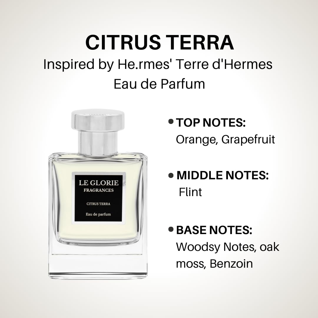 Inspired by Terre d'He.rmes, Citrus Terra EDP, Long Lasting 12-14 Hours Perfume Spray for Men, Unisex, All Skin Types, Cruelty Free - 0.33 oz 10ml