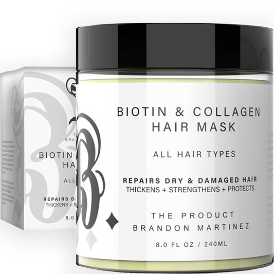 Biotin and Hydrolyzed Collagen Hair Mask for Dry & Damaged Hair with Aloe Vera, Avocado Oil, Vitamin E Oil (8oz)