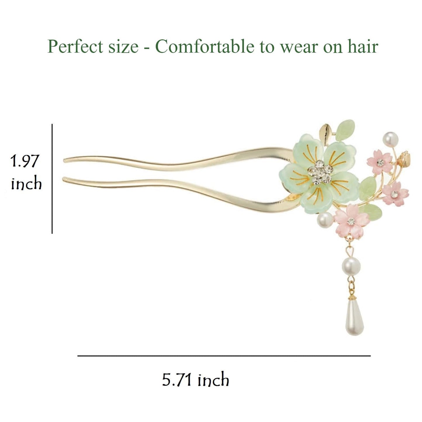 Ancient Style Elegant Flower Tassel Hairpin, Vintage Floral Hair Pin, Mint Green and Pink Flowers with Pearl Tassel, Chinese Style Hairpin Hair Accessories