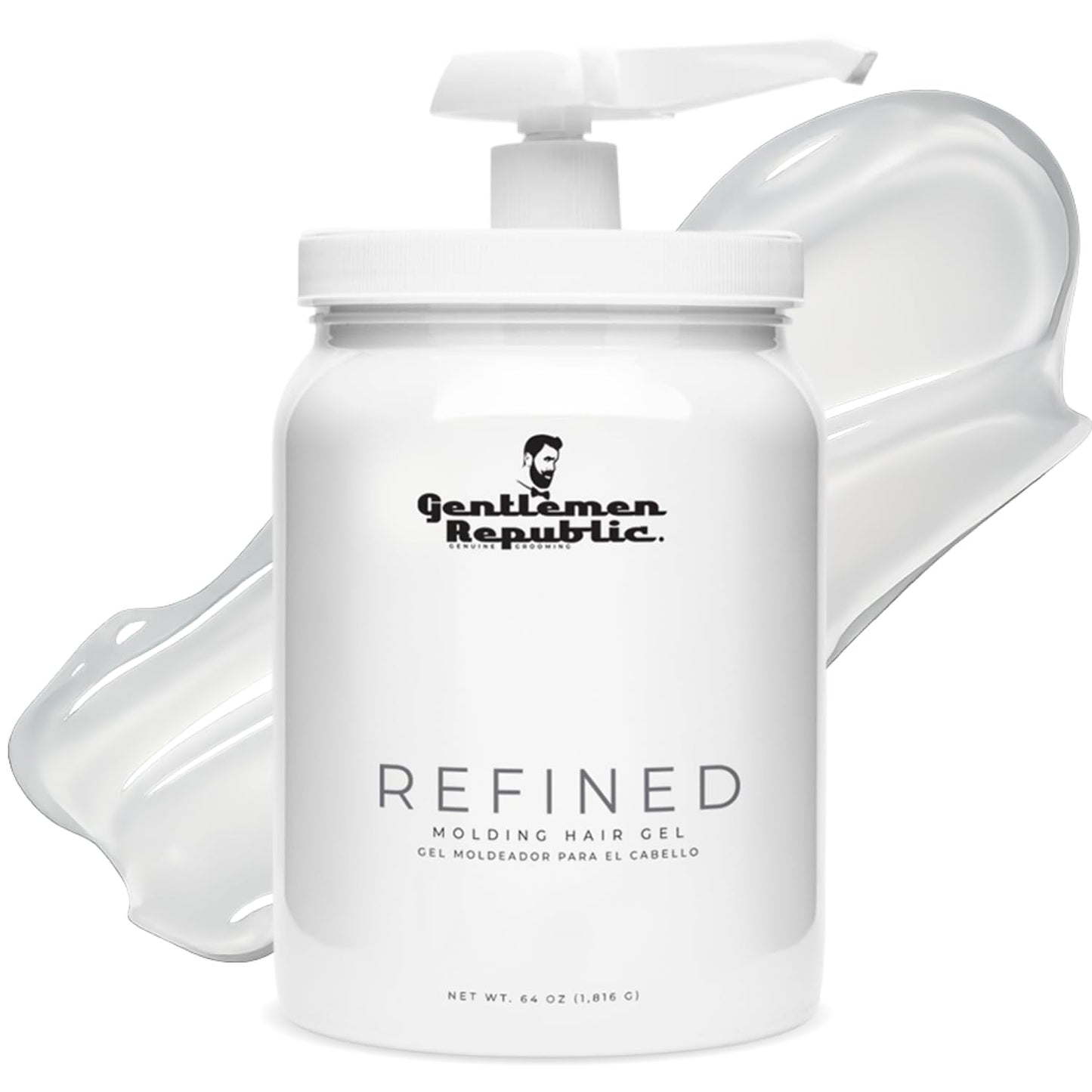 Gentlemen Republic 64oz Refined Men's Hair Gel - Professional Formula for 24 Hour Shine and Strong Hold, Humidity Resistant Styling Gel for hair W/Pump, 100% Alcohol-Free and Never Flakes, Made in USA