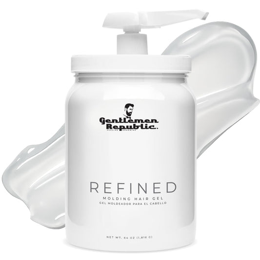 Gentlemen Republic 64oz Refined Men's Hair Gel - Professional Formula for 24 Hour Shine and Strong Hold, Humidity Resistant Styling Gel for hair W/Pump, 100% Alcohol-Free and Never Flakes, Made in USA