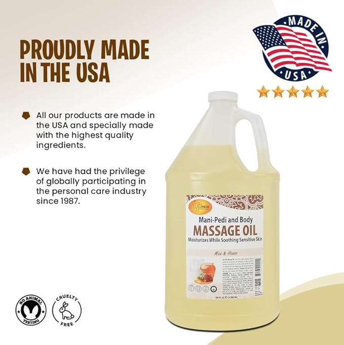 SPA REDI - Massage Oil, Milk and Honey, 128 Oz - Professional Pedicure, Manicure, Full Body Massage Therapy - Made With Almond, Cotton Seed, Sunflower, Avocado, Essential Oils, Vitamin E