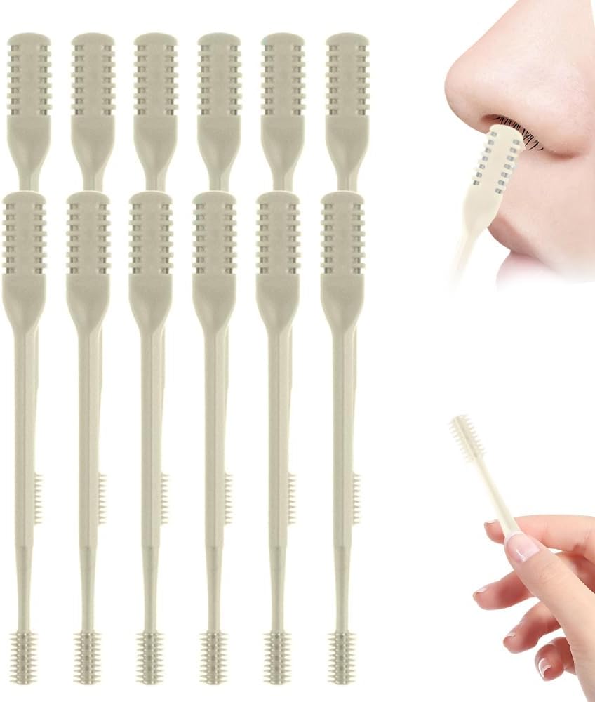2025 Upgraded Nasal Hair Cutter, 2-in-1 Professional Nostril Hair Remover Tool, Sharp & Safe Double Sided Knife, 360° Rotating Nose Hairs Removal Trimmer Travel Essentials (Beige, 12PCS)