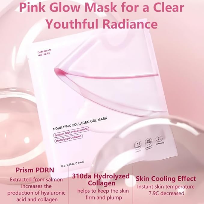 Pink collagen face mask,skin care jelly gel mask,overnight face mask for glass glow skin- elasticity, hydrating, firming and moisturizing,Pore Minimizing, Elasticity Improvement 4Pcs
