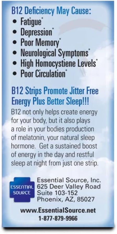 2,000 mcg Methylcobalamin Vitamin B12 Sublingual Energy Strips | Biotin, B6, 5-MTHF L-Methylfolate | Sublingual B12 Vitamins, Folate | Energy, Brain Health, Nerve Function - 30 Strips