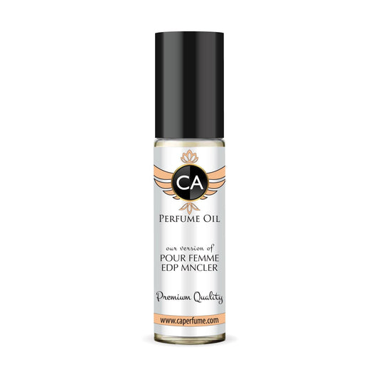 CA Perfume Impression of Pour Femme Edp Mncler for Women Fragrance Oil Floral Woody Musk Scent Long Lasting Perfumes for Women Travel Size TSA Ready Mini Parfum Body Oil Roll-on 0.33 Fl Oz 10ml