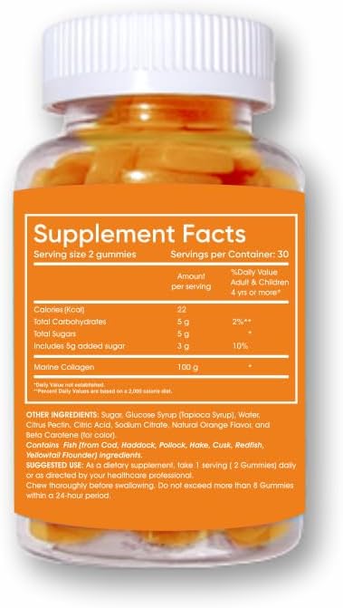 SkinnyMint Collagen Gummies Supplement for Healthy Skin, Nails & Hair Support, Gluten Free Collagen Chewable Gummies for Men & Women, Natural Orange Flavor -60 Count(180G)- 1 Month Supply