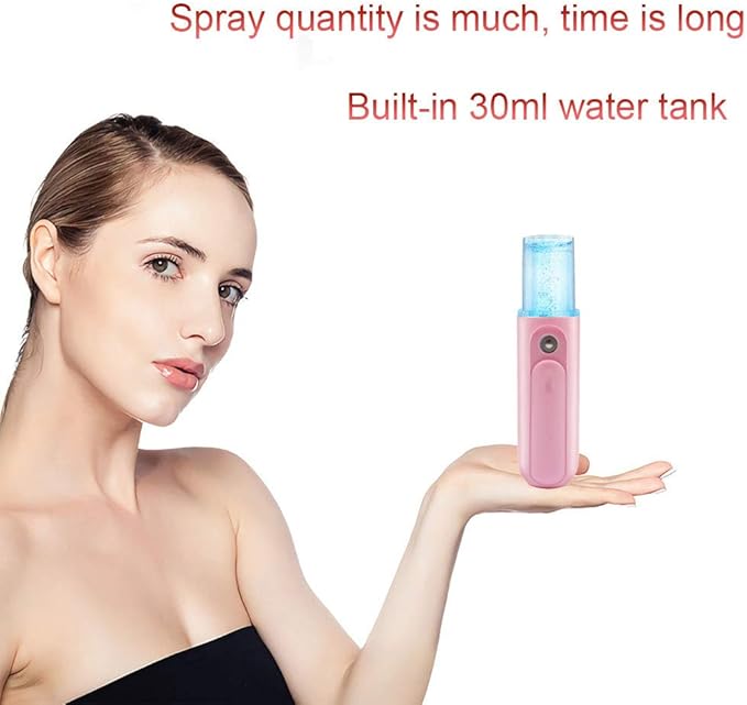 Nano Facial Mister, Portable Mini Cool Mist Facial Steamer Moisturizing Hydrating Face Sprayer for Skin Care, Makeup, Cleaning Pores，Eyelash Extensions，Summer Cool (Pink)
