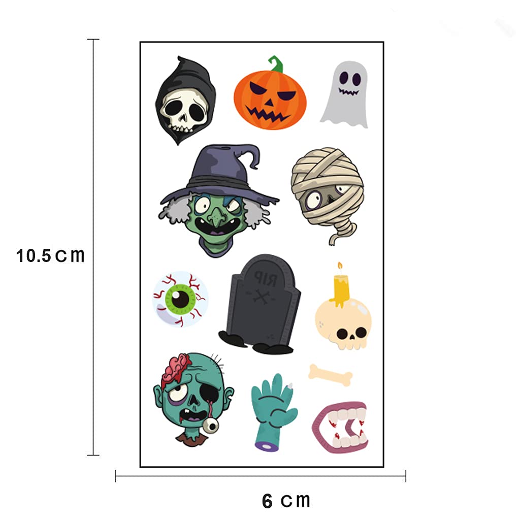 Halloween Temporary Tattoos for Kids, 120 PCS Halloween Prizes Assorted Goodies Party Favor Gifts for Boys Girls Bag Stuffers, Cartoon Pumpkin Witch Fake Tattoo Stickers Decorations Face Makeup Adults