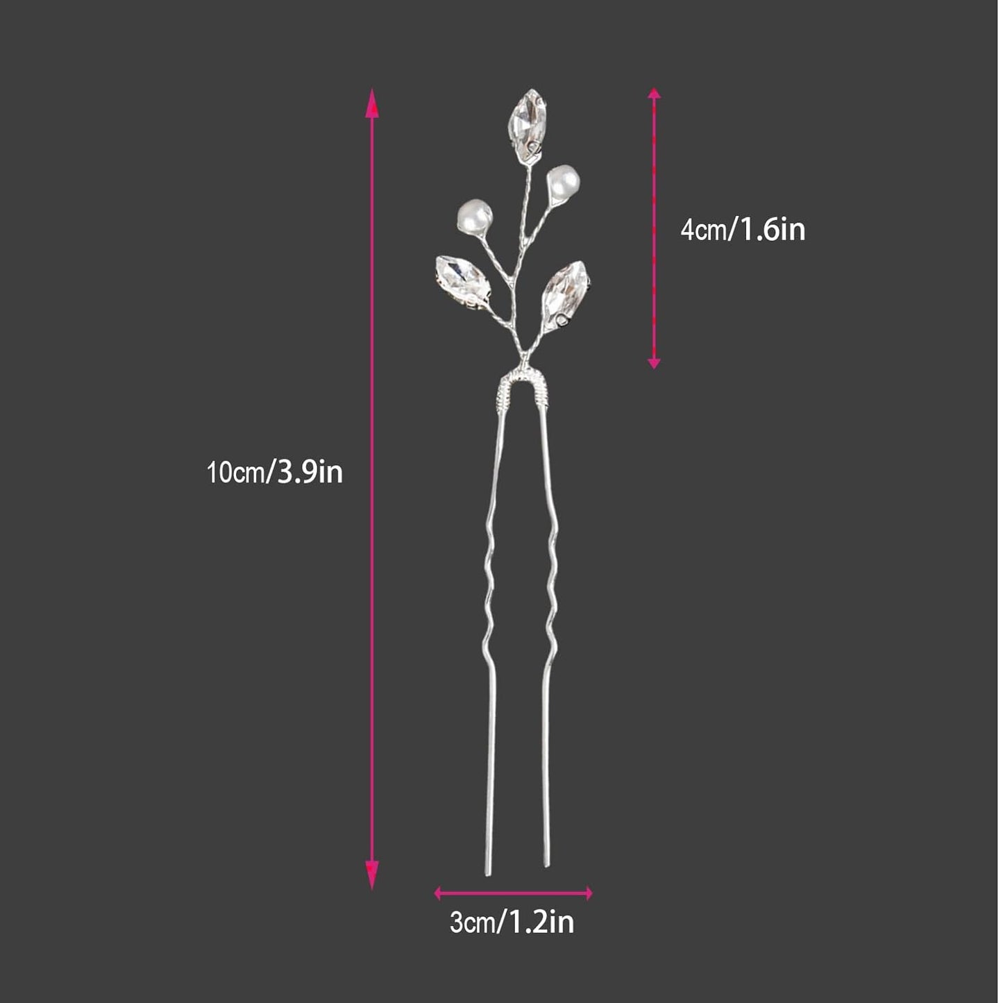 6PCS Silver Hair Pins with Pearls and Crystals for Women and Girls. U Shaped Rhinestone hair accessories for Daily Use or Various Parties. Wedding Hair Clips for Bridal, Bridesmaids and Flower Girls