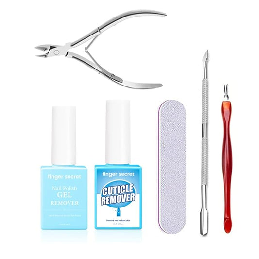 Cuticle Remover Liquid, Professional Nail Care Solution Nail Polish Gel Remover & Cuticle Remover Cream Dead Skin Clipper Nail File Cuticle Pusher