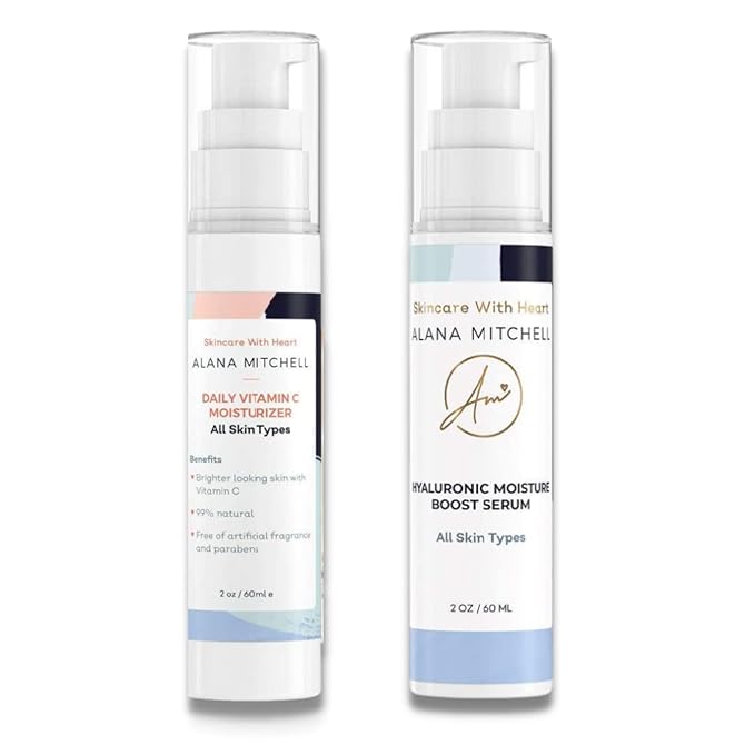 Alana Mitchell Skin Care Set – Anti-Aging Peptide Under Eye Cream + Hyaluronic Acid Serum + Vitamin C Face Moisturizer – Anti Aging Skin Care Kit to Reduce Dark Circles, Fine Lines & Smooth Skin