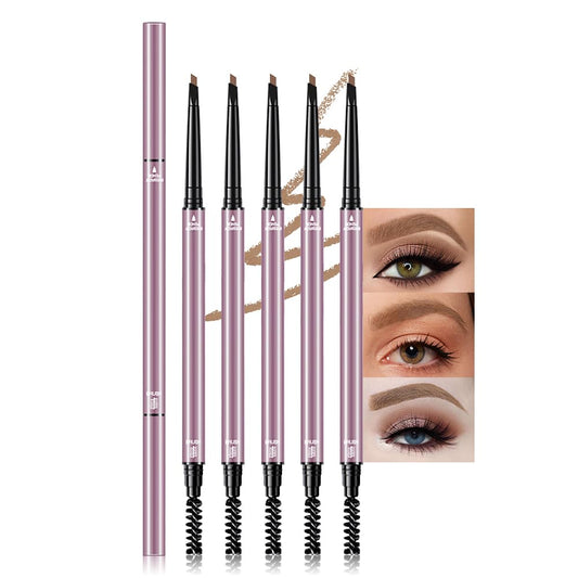 6 Pcs Light Brown Eyebrow Pencils for Women,with Spoolie Brush,Eyebrow Pencil Soft Textured,Waterproof Sweat-proof for Fills in Sparse Areas and Gaps Create a Natural Eye Brow,Vegan & Cruelty-Free
