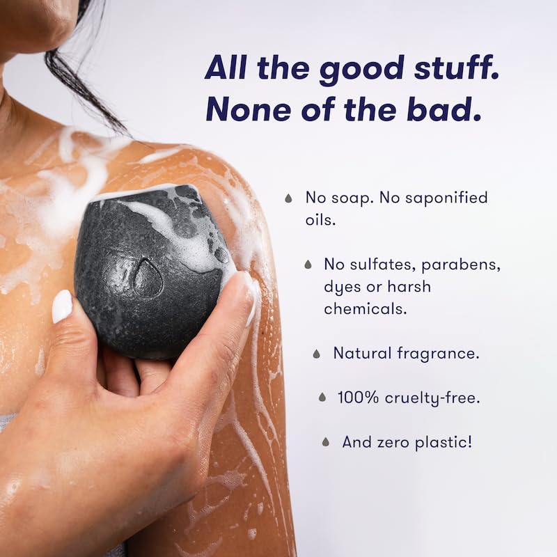 HIBAR - Clarify Solid Body Wash Bar - Detoxify & Purify - With Activated Charcoal & Salicylic Acid - Daily Use & Sensitive Skin - Plastic, Paraben & Soap-Free - Vegan - Cedarwood + Moss