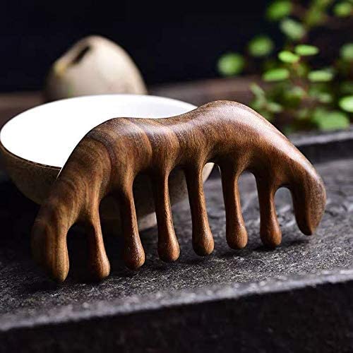 Wooden Handheld Head Massager - Wide Tooth Scalp Massage Comb for Hair Scraping