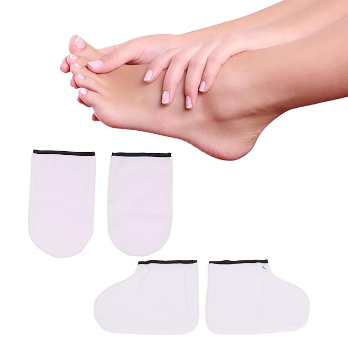 White Wax Bath Mitts Set for Hand and Feet, Wax Warmer Moisturizing Kit, Plastic Paraffin Wax Liners, Bath Wax Refill Socks and Gloves for Wax Machine