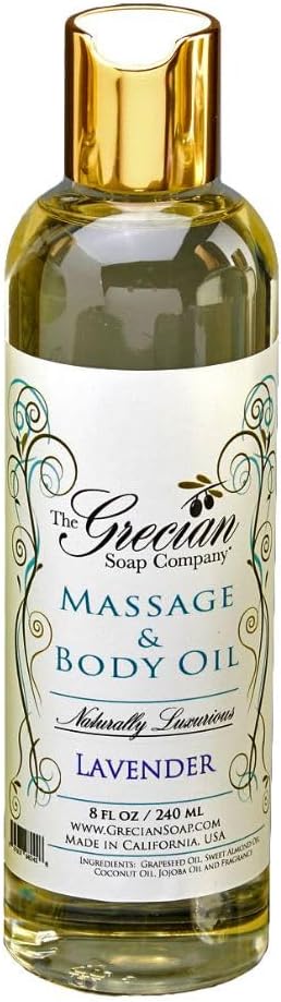 Grecian Massage and Body Oil - Moisturizing Body Oil in Lavender, Best Body Oil, Body Oils for Massage, Home Use, or Spas, Natural Body Oil, Body Oil for Dry Skin, 8 oz