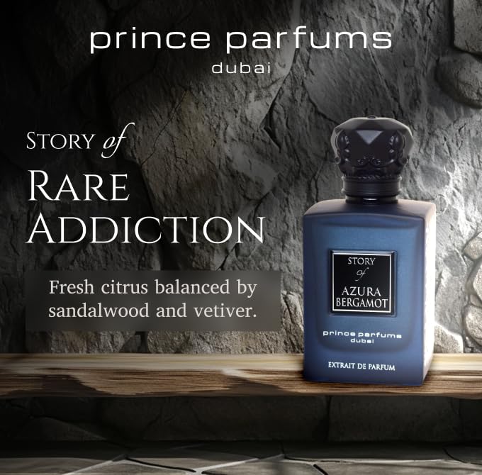 Prince Parfums Dubai – Story of Azura Bergamot – Men’s Extrait de Parfum 3.4 Ounces – Luxury Cologne with Grapefruit, Bergamot, Sandalwood & Vetiver – Fresh, Bold & Long Lasting Fragrance