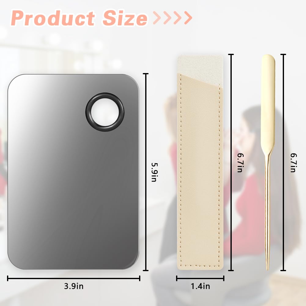 3PCS Stainless Steel Makeup Mixing Palette With Spatula - Professional Cosmetic Artist Tool for Eye Shadow, Eyelash, Nail Art, Foundation