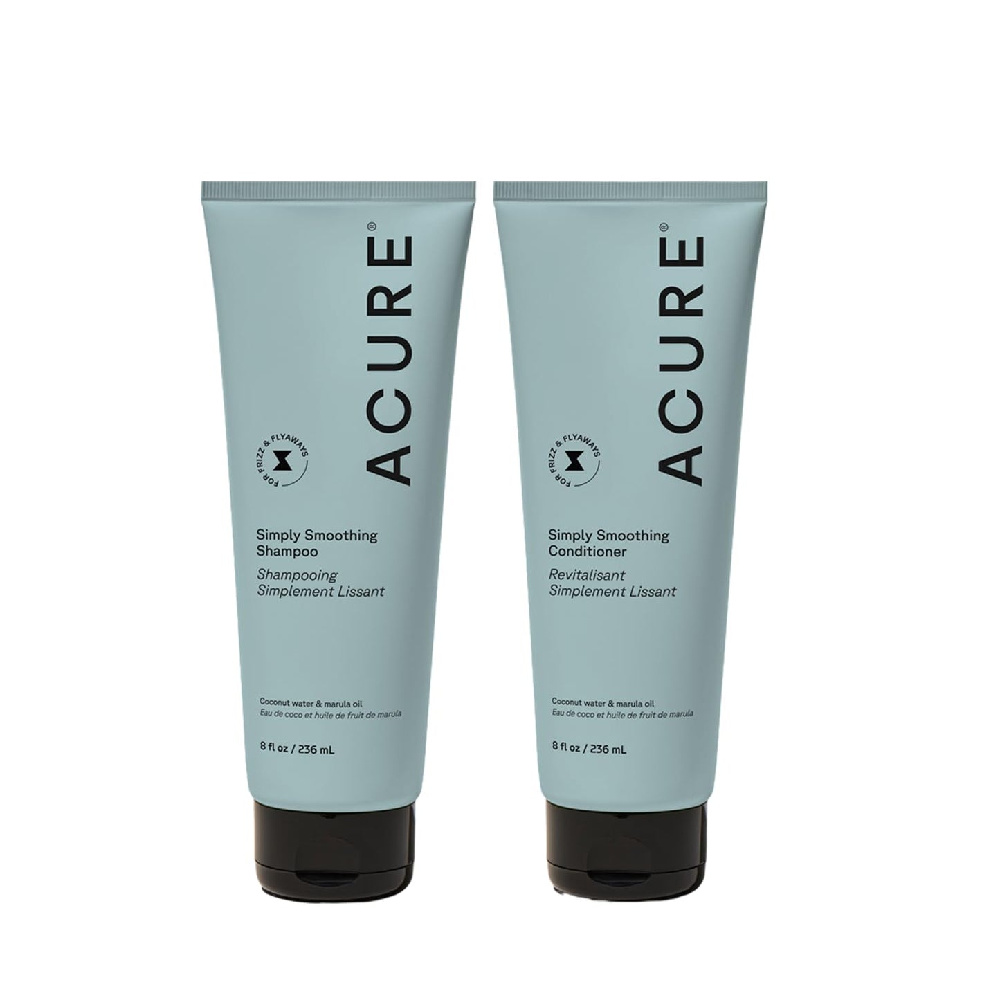 Acure Simply Smoothing Shampoo and Conditioner Set - Hydrating & Moisturizing for Women & Men, Moisturize Frizzy, Dry, Damaged Hair w/Coconut Water, Vegan, Paraben & Sulfate Free - 8 fl oz (2 Pack)