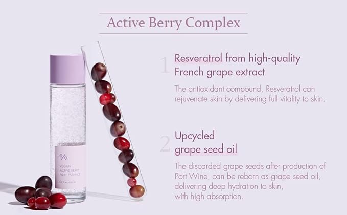 leegeehaam Dr.Ceuracle Vegan Active Berry First Essence (150ml / 5.07 fl. oz.) - Antioxidant Hydrating Serum with Resveratrol Capsules for Rejuvenation