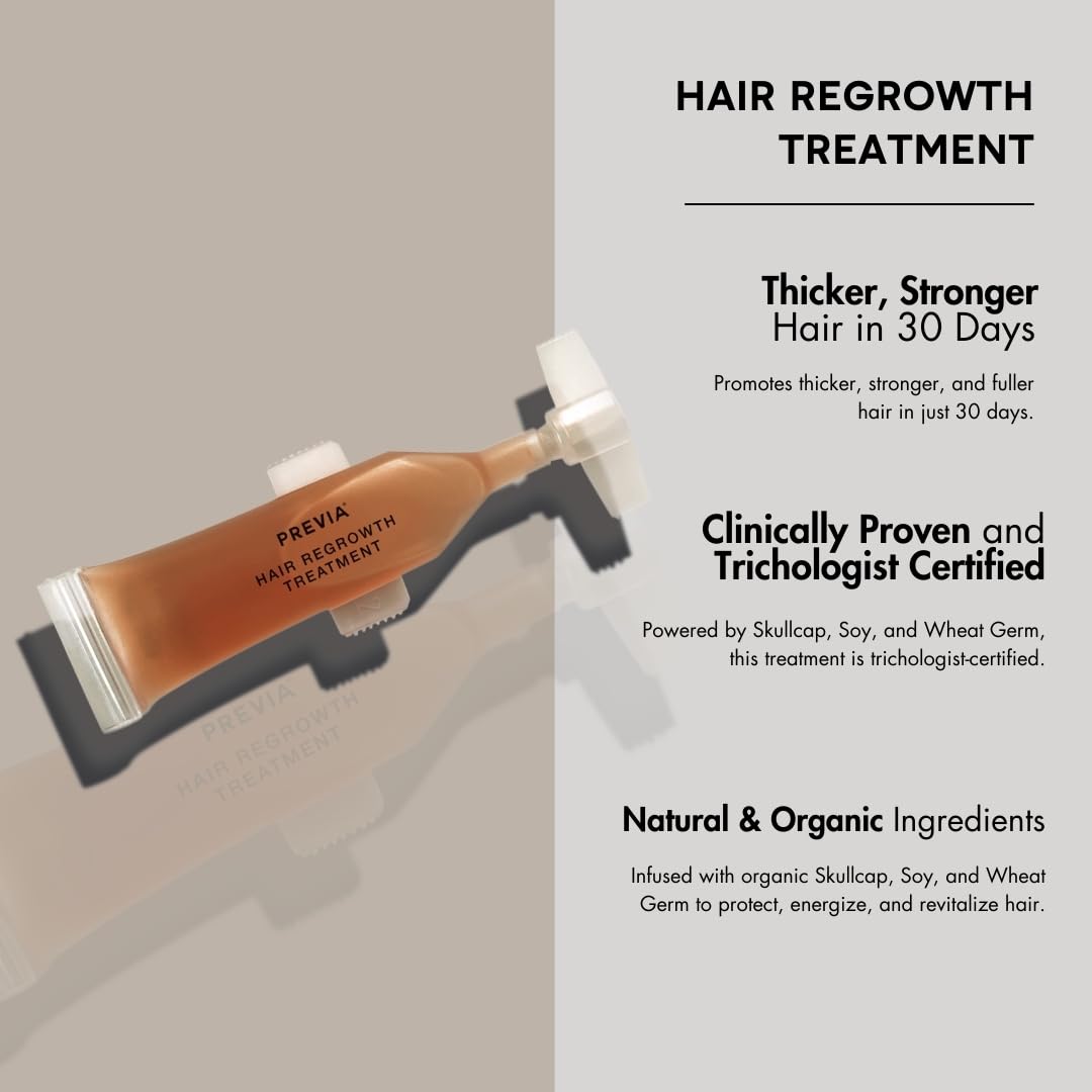 PREVIA Hair Regrowth Treatment | Formulated with Skullcap Extract, Soy & Wheat Germ | Clinically Proven Formula for Thicker & Stronger Hair | Pack of 3 (10x 0.10 Fl Oz)