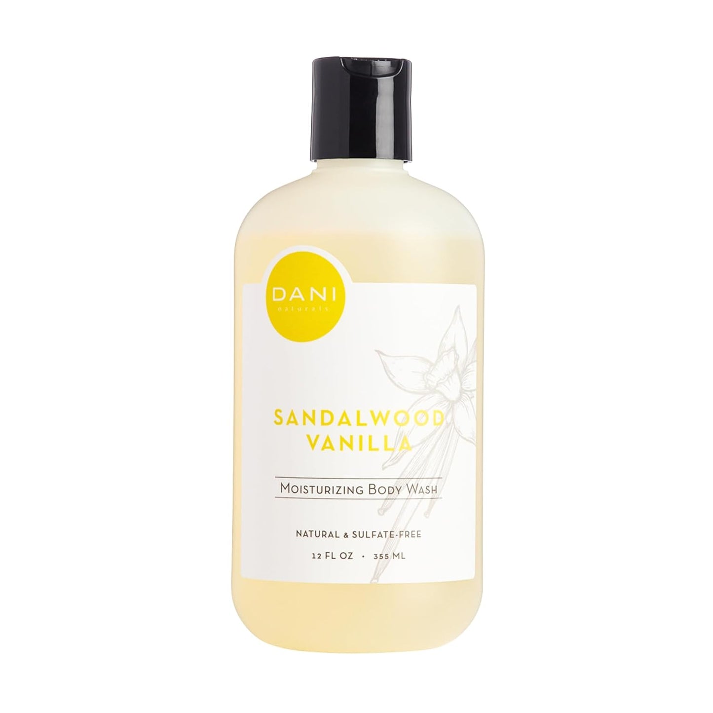 DANI Naturals Body Wash - Warm Sandalwood Vanilla Scent with Organic Aloe Vera & Natural Glycerin - Sulfate & Paraben-Free Shower Gel - For Men & Women - 12 oz - Vegan & Cruelty-Free