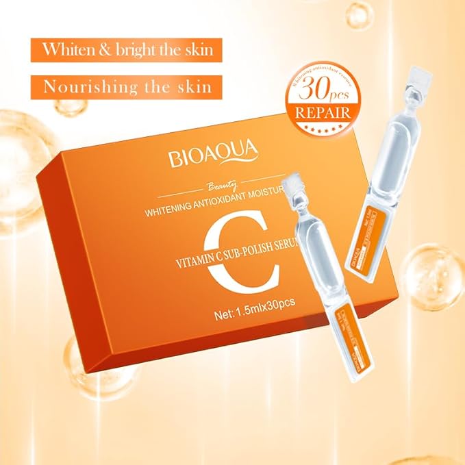 Vitamin C Serum for Face with Hyaluronic Acid – 1.5ml x 30PCS, Brightening Hydrating Facial Serum, Travel Size Skincare for Glowing Skin(1.52 Fl Oz (Pack of 1))